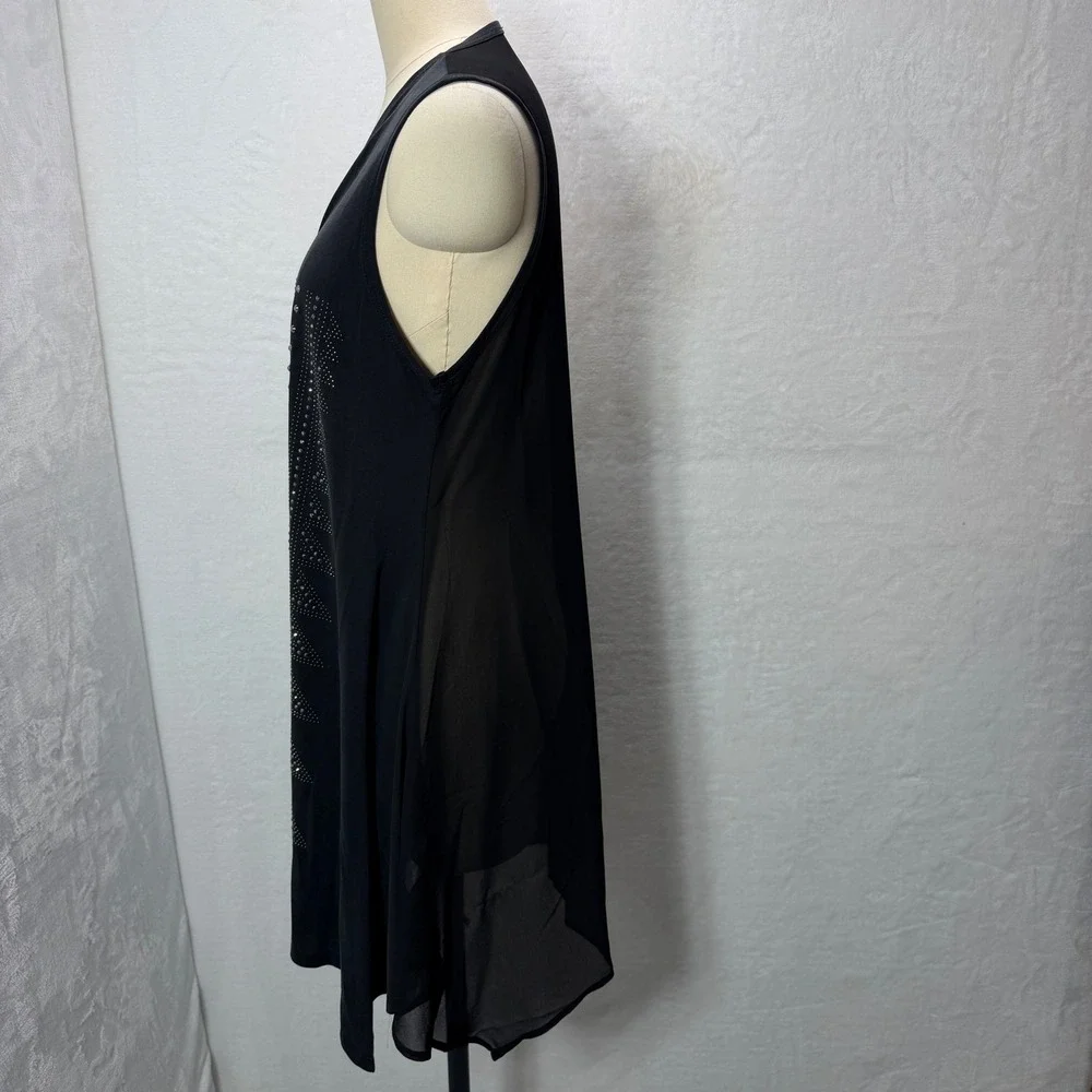 VOCAL USA Black Embellished Sleeveless Vest Rhinestone Sheer Back Medium - Picture 6 of 11